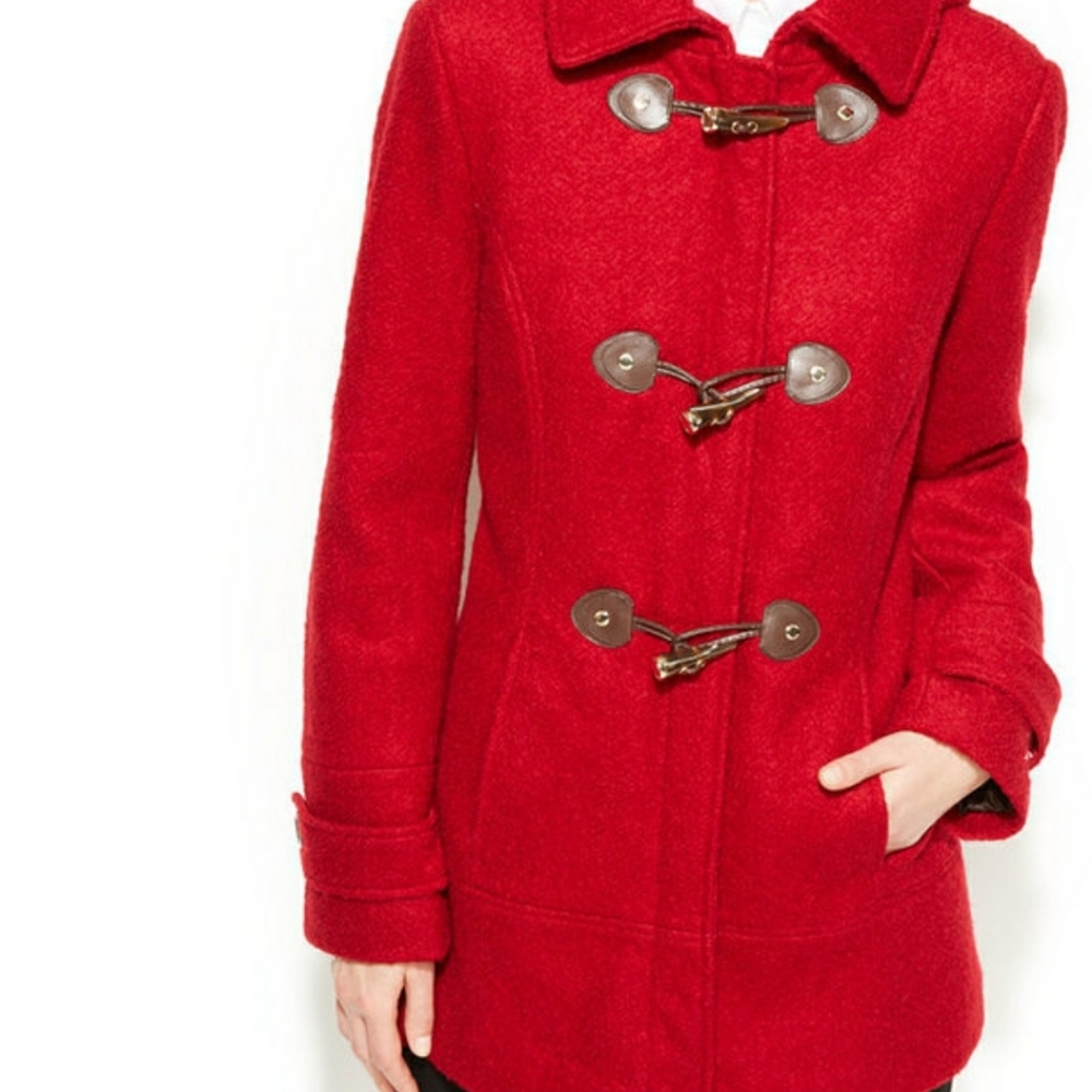 Calvin Klein Red Wool Blend Duffle Coat